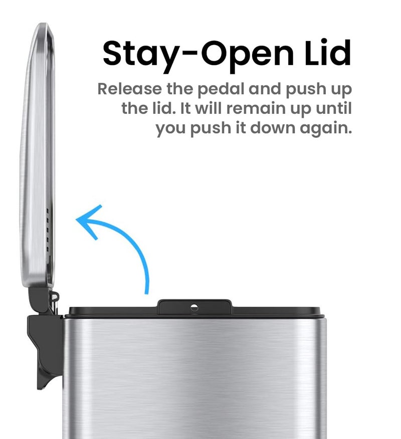 iTouchless SoftStep 1.3 Gallon Slim Bathroom Step Trash Can with Odor Filter & Removable Inner Bucket, Stainless Steel, 5 Liter Garbage Bin for Bathroom, Bedroom, Business, Home Office Cubicle - Image 5